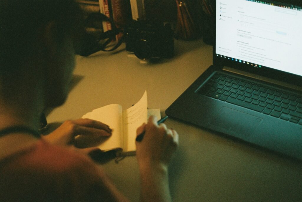 seo copywriting guide writer working at laptop