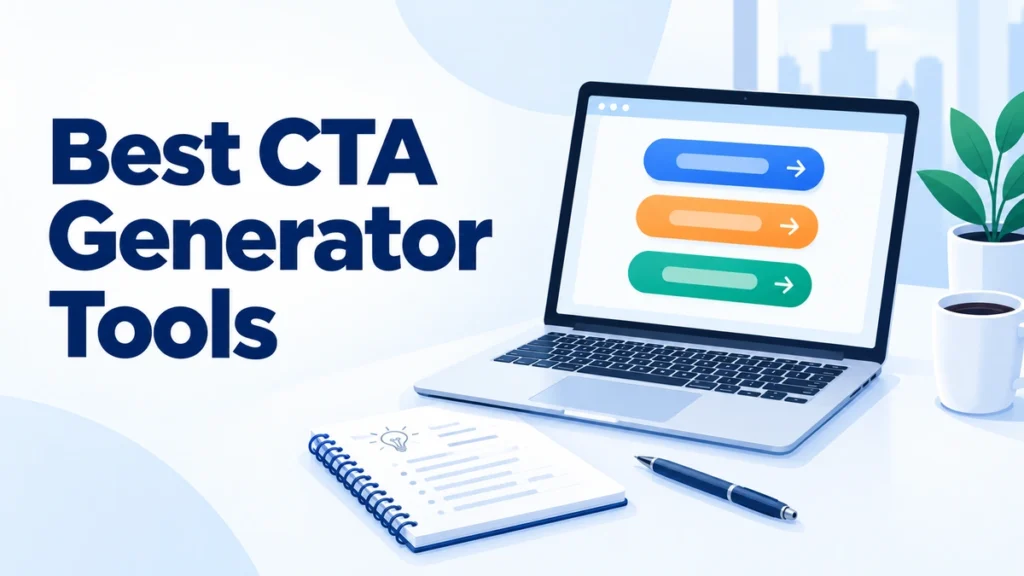 CTA generator tools with call to action buttons on a laptop screen