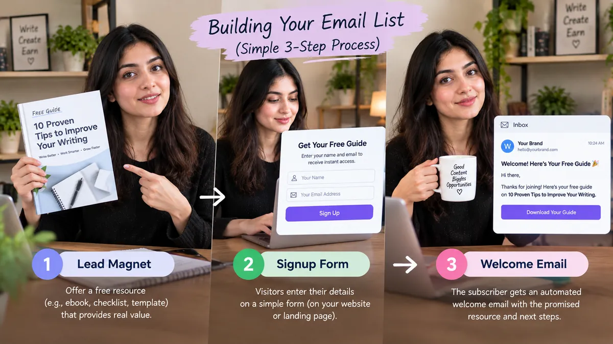 Diagram showing the path from lead magnet to email subscriber
