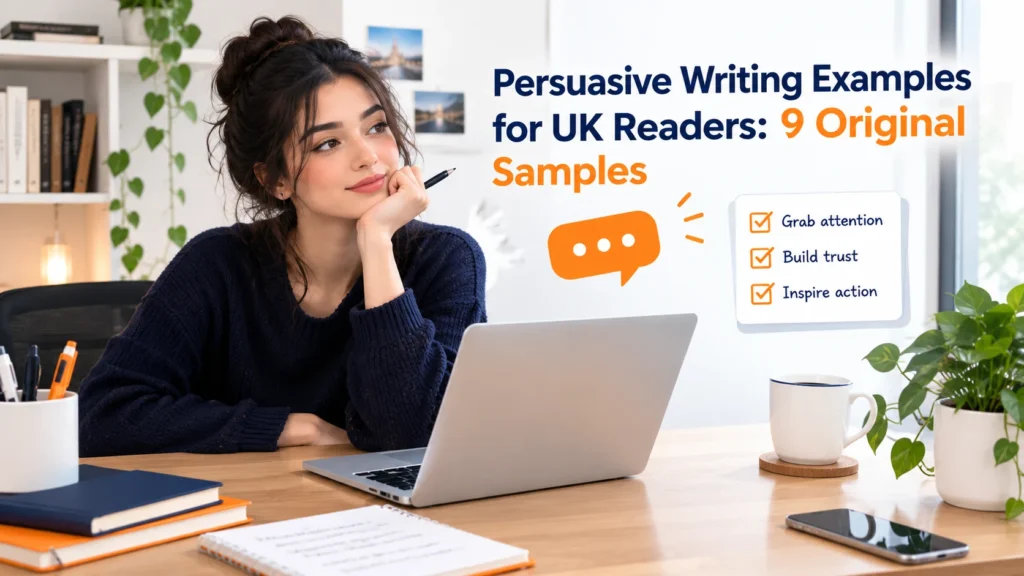 Nine original persuasive writing examples for UK readers.